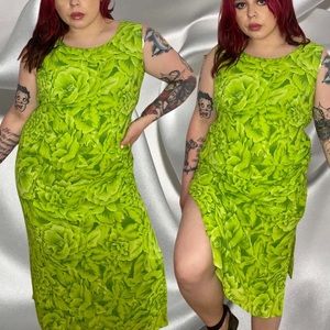 BRIGHT GREEN VINTAGE MAXI CHIFFON FLORAL DRESS